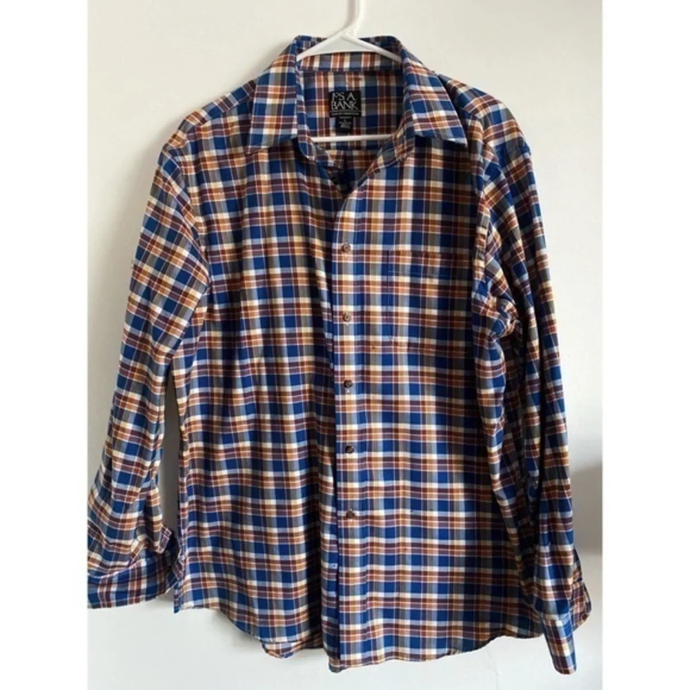 Jos A Bank • Orange Navy Plaid Button Down Shirt